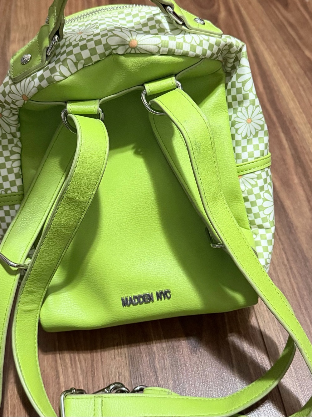 Steve Madden Lime Daisy Checker Mini Backpack - Picture 6 of 8